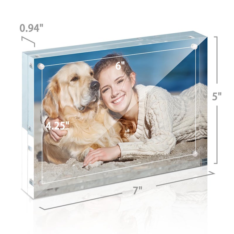 TWING 5x7 Acrylic Frame for Pictures, Clear Double Sided Acrylic Picture Frame with Microfiber Cloth, Picture Frame 5x7, 12 + 12MM Thickness Magnetic Photo Frame Desktop Frameless Display Gifts Ideal - Image 2